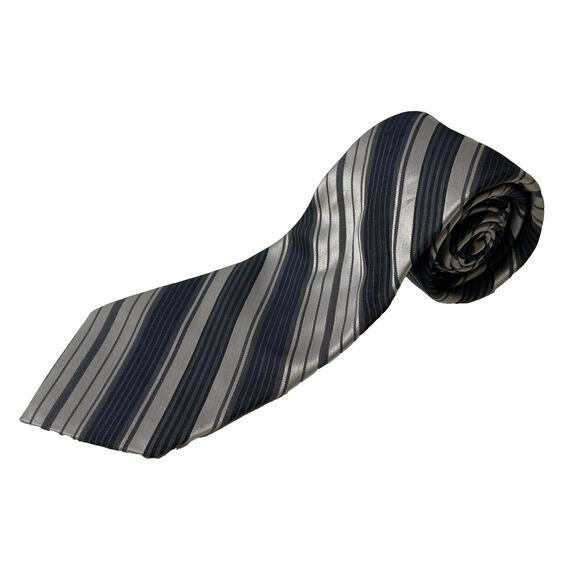 Ted Baker London Men’s Silk Necktie – Silver Gray Diagonal Striped Dress Tie - Picture 1 of 6